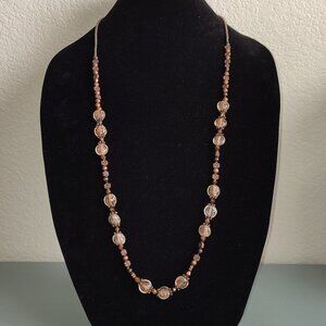 Copper Shades Roses and Beads Academia Necklace Long Floral Beaded Vintage MCM